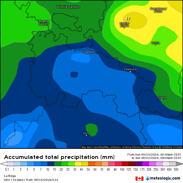 Estimación de precipitaciones totales entre el 16 y el 22 de Septiembre´24. Multimodelo