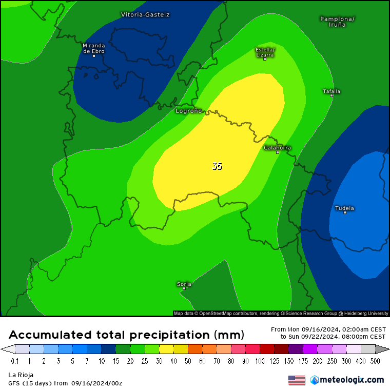 Estimación de precipitaciones totales entre el 16 y el 22 de Septiembre´24. Multimodelo