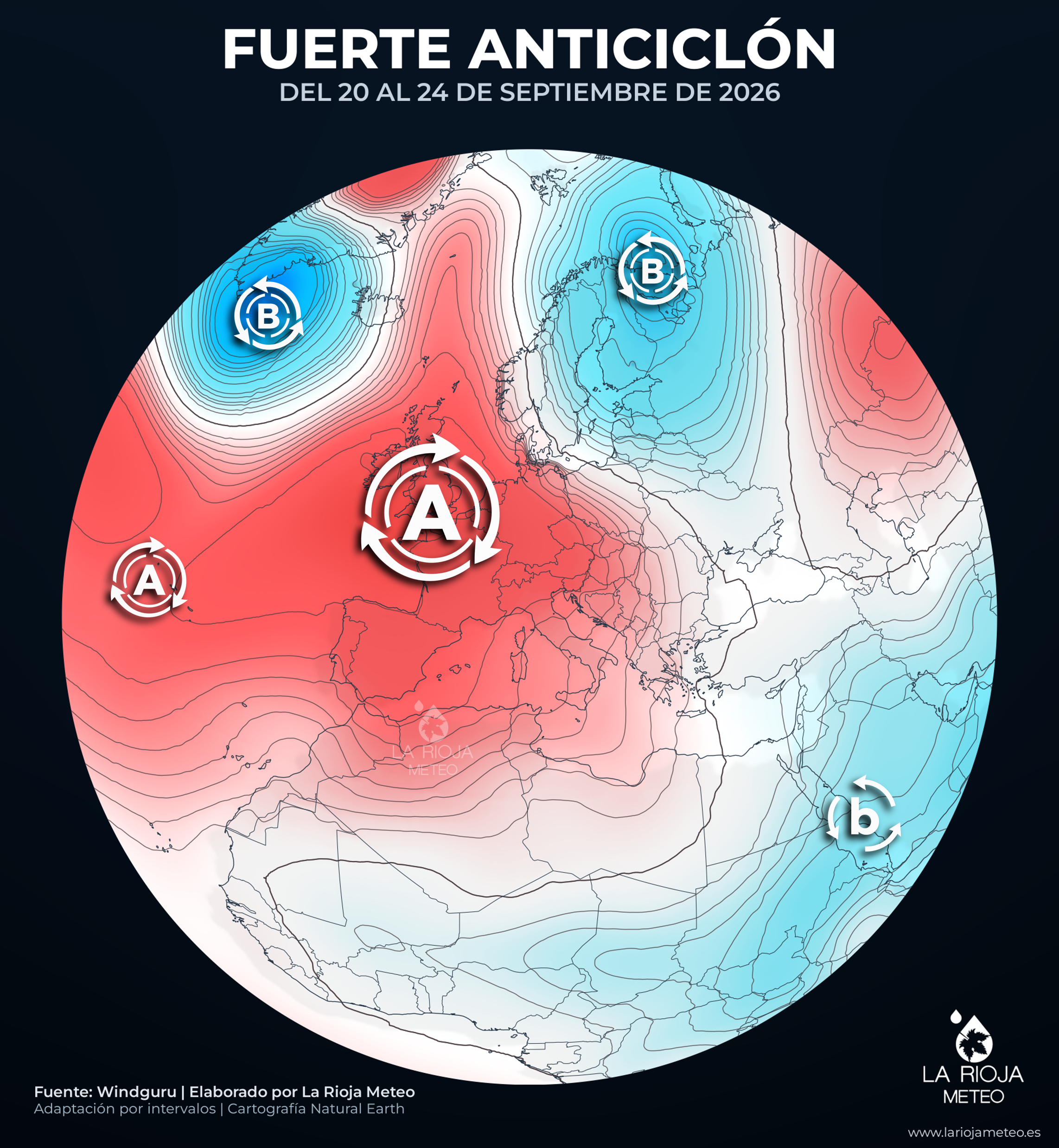 Anticiclón sobre la Península y Europa entre el 20 y el 24 de septiembre de 2026