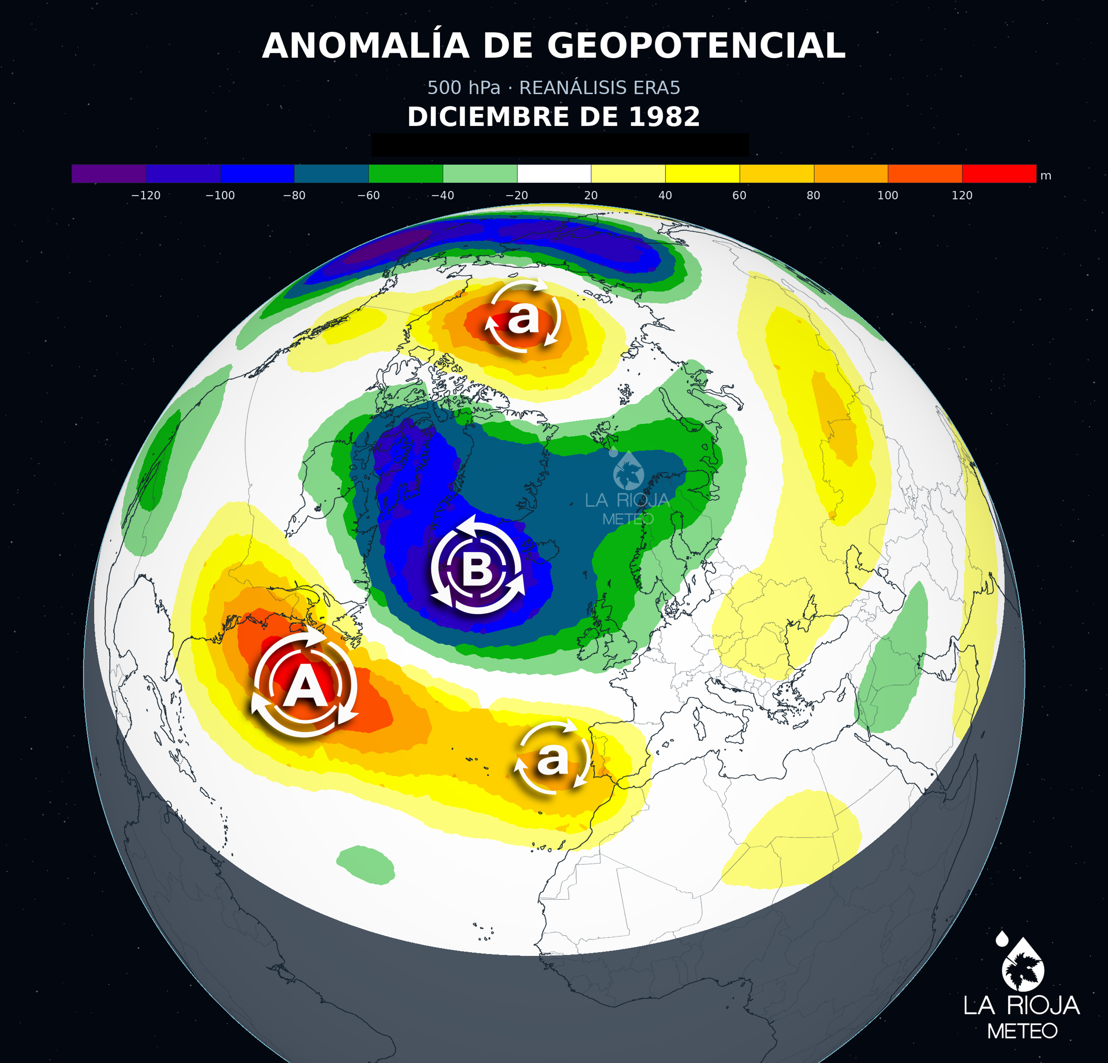 Anomalía de geopotencial en diciembre de 1982 durante el episodio de super El Niño